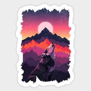 Geometric Howling Wolf Sunset Art Sticker